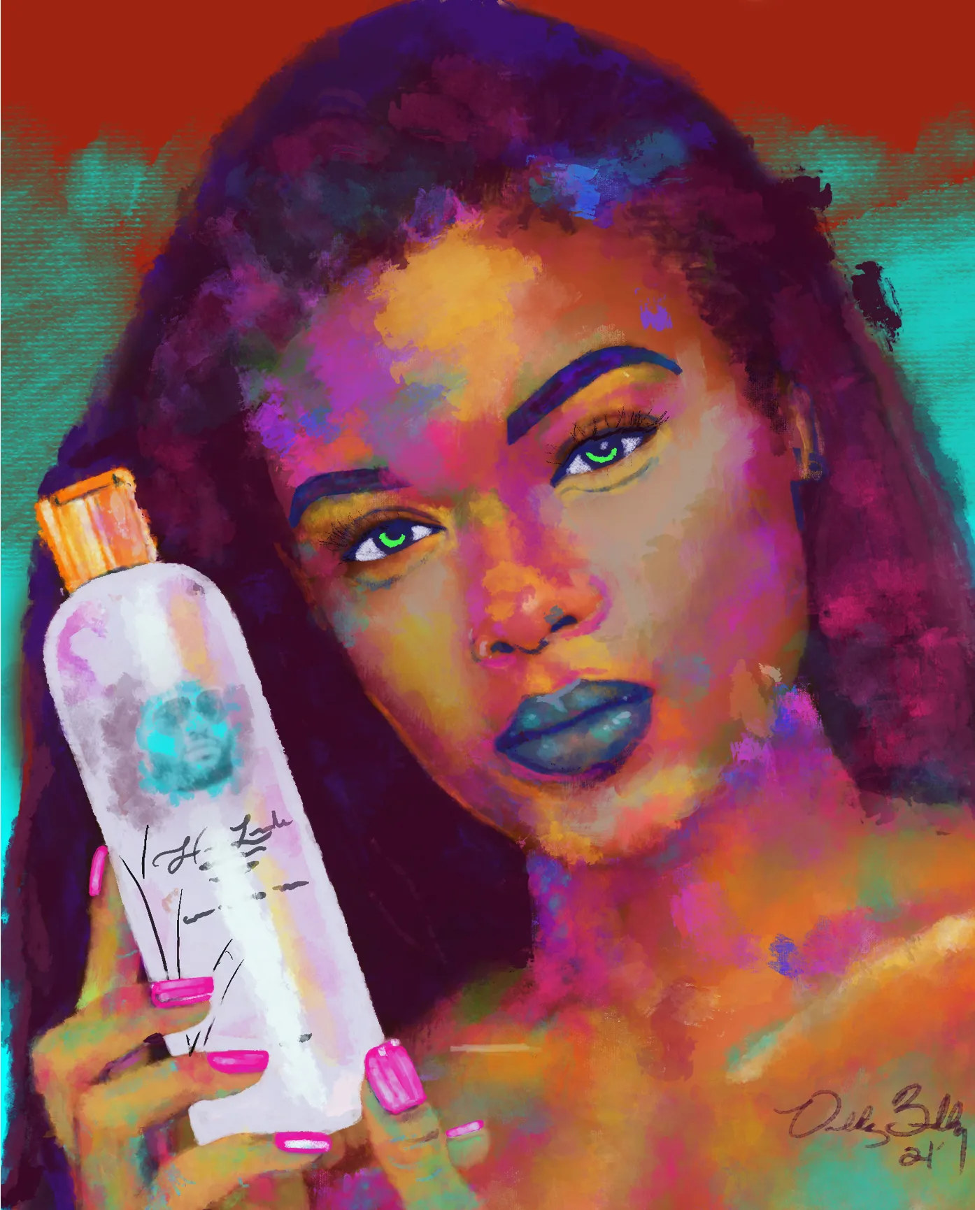 Expressionist portrait of Samaj Herbert - vibrant digital artwork showing dual identity through bold color treatment